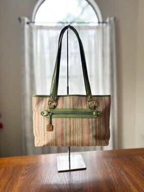 Giani Bernini Multicolor Woven Shoulder Bag Lime Green Trim
